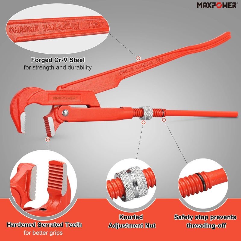 Max Power 15 inch Swedish Pipe Wrench, 90 Degree Angled - Image 4